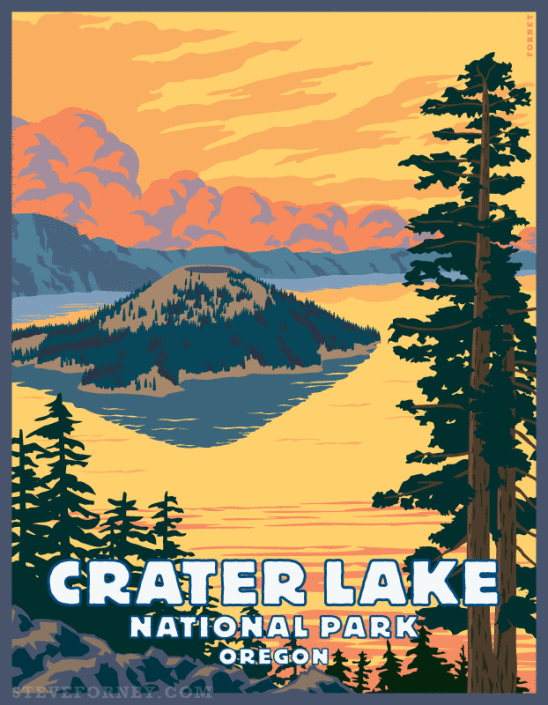 crater lake sunset poster
