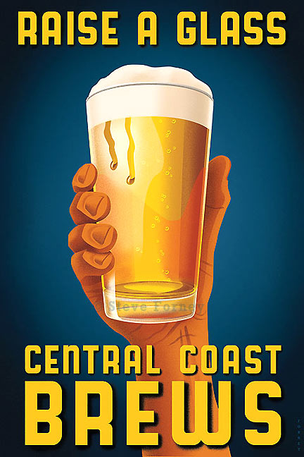 A hand holds a pint glass of beer from California's central coast